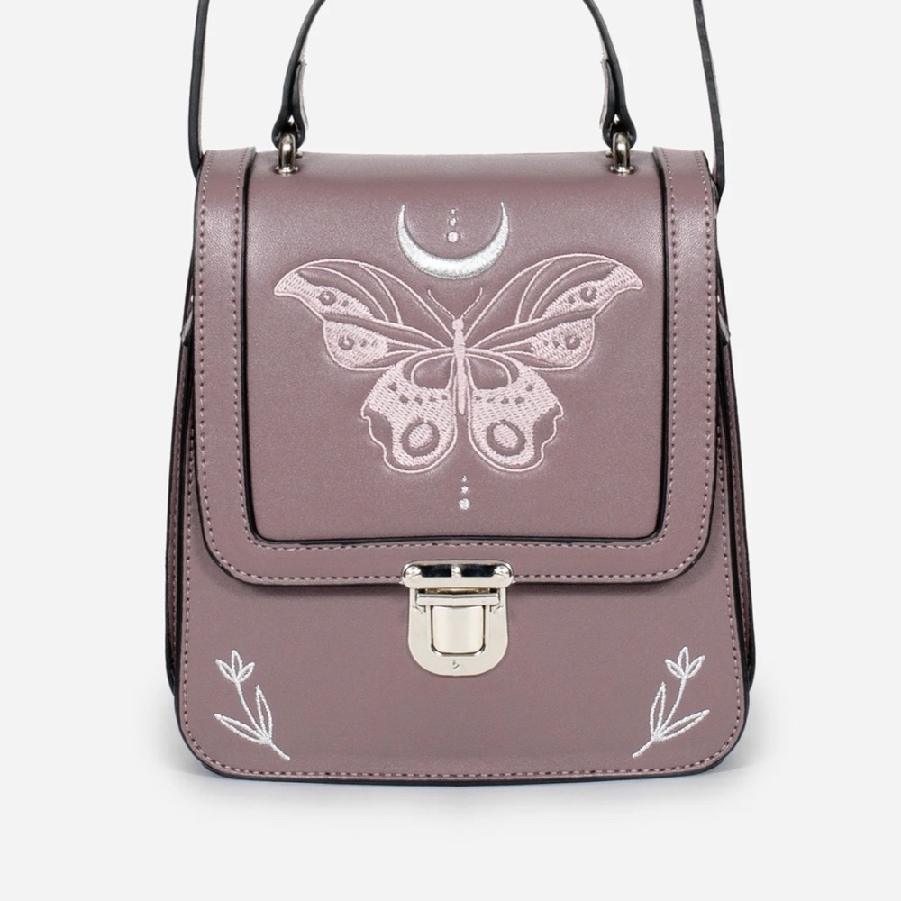 Women’s Mauve Butterfly Embroidered Top-Handle Bag